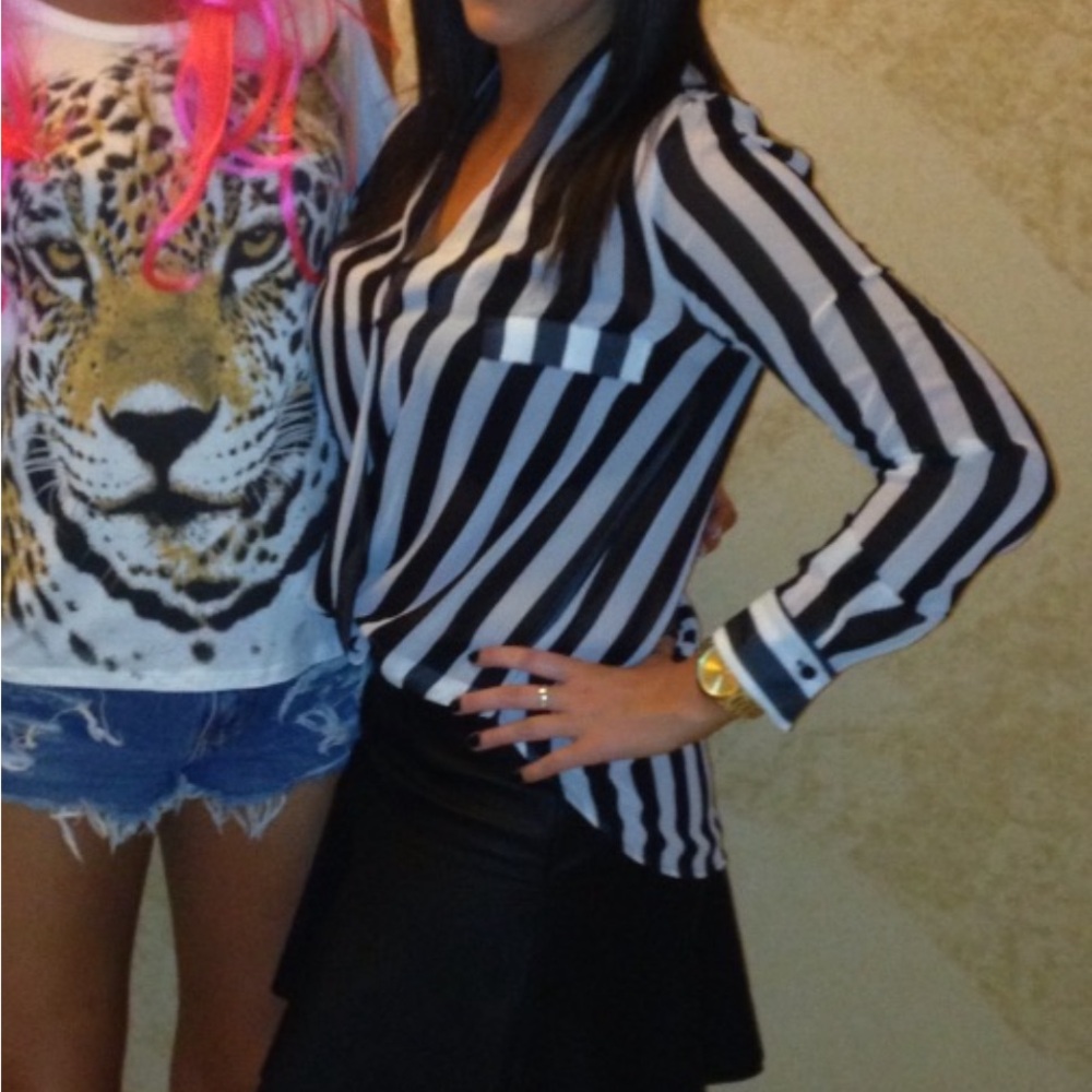 Akira Chicago Red Label Sheer Striped Blouse